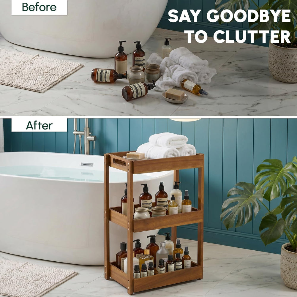 3-Tier Corner Standing Acacia Wood Shower Caddy Organizer