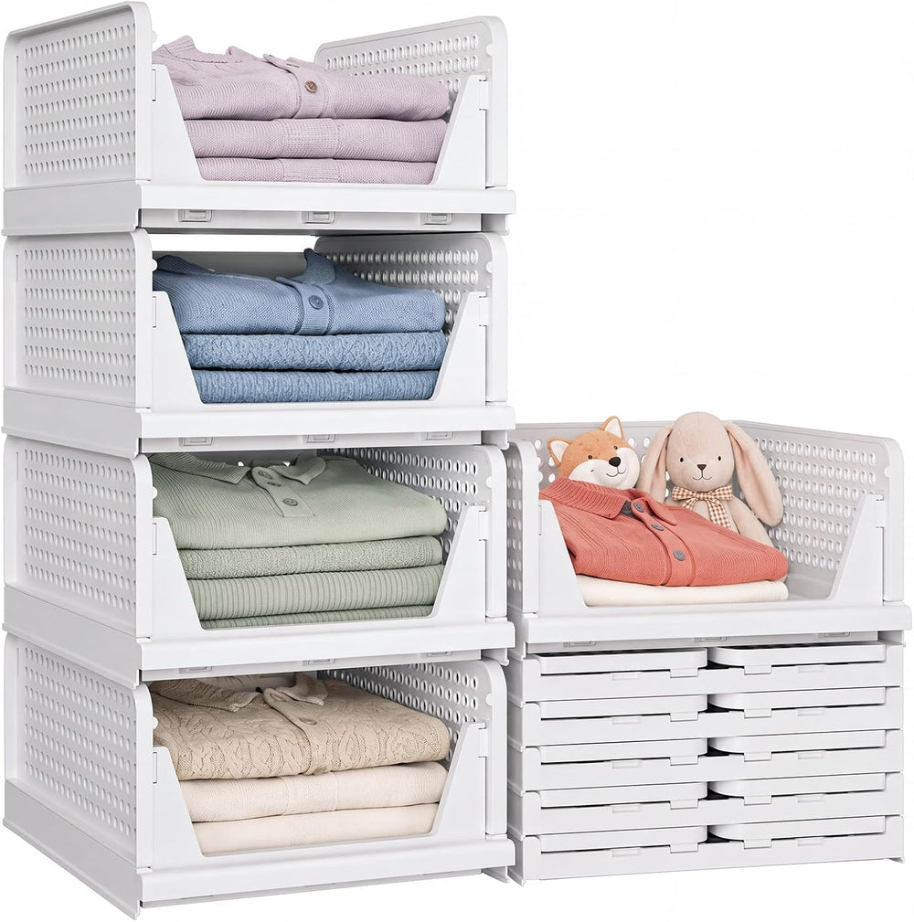 5 Pack Stackable Closet Organizer Basket- Closet Organizers and Storage