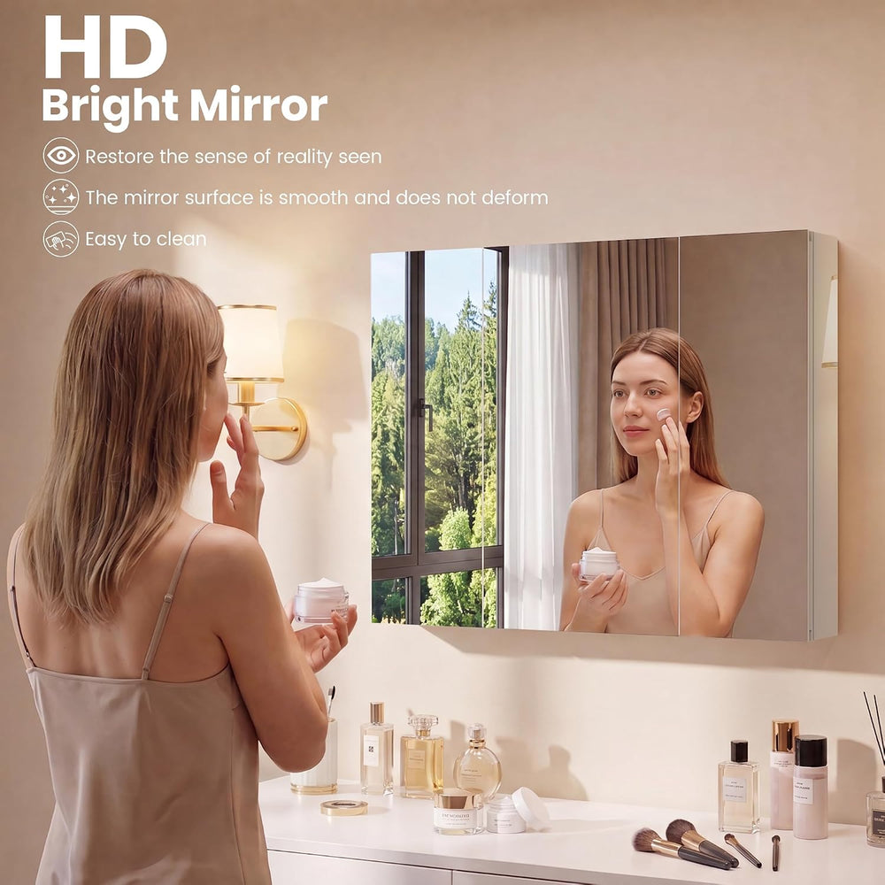 36 x 28 Bathroom Mirror Medicine Cabinet 3 Doors, Recessed & Wall-Mounted
