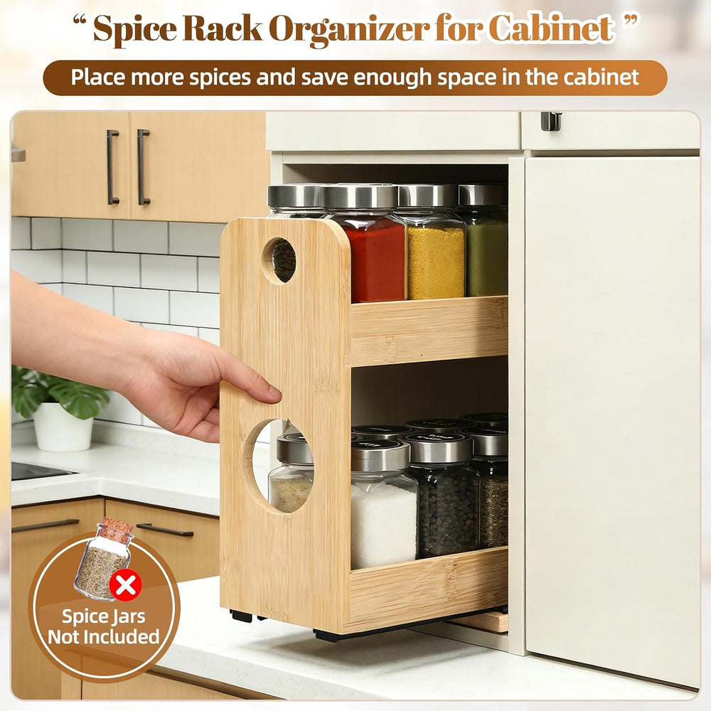 2-Tier Pull Out Spice Rack Organizer for Cabinet Kitchen Pantry