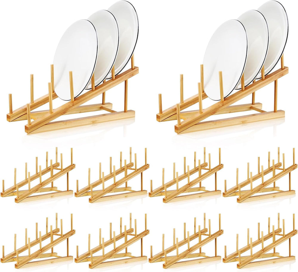 Suclain 10 Pcs Wooden Bamboo Dish Drying Rack Kitchen Cabinet Organizer for C...