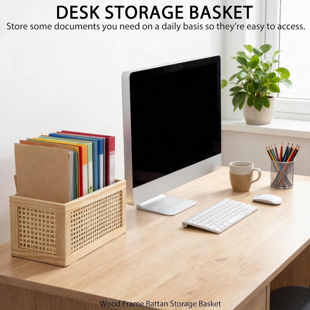 Small Rectangular Rattan Woven Wooden Storage Basket