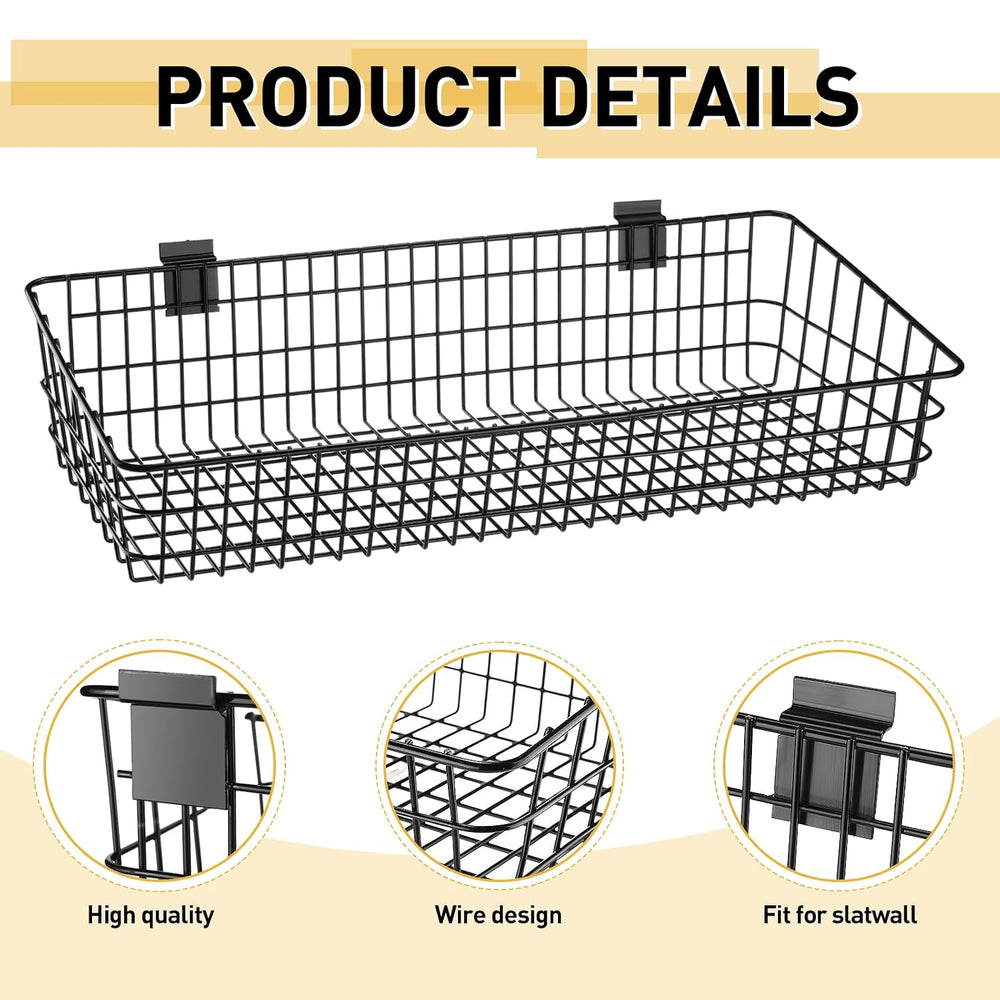 Yaocom 2 Pack Slatwall Baskets Metal Wire Wall Mount Display Balck