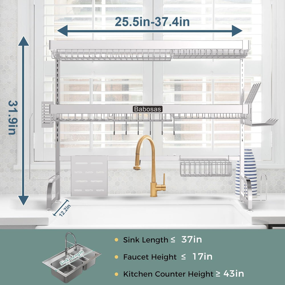 Over The Sink Dish Drying Rack,3 Tier Adjustable Length (25.5'' to 37...
