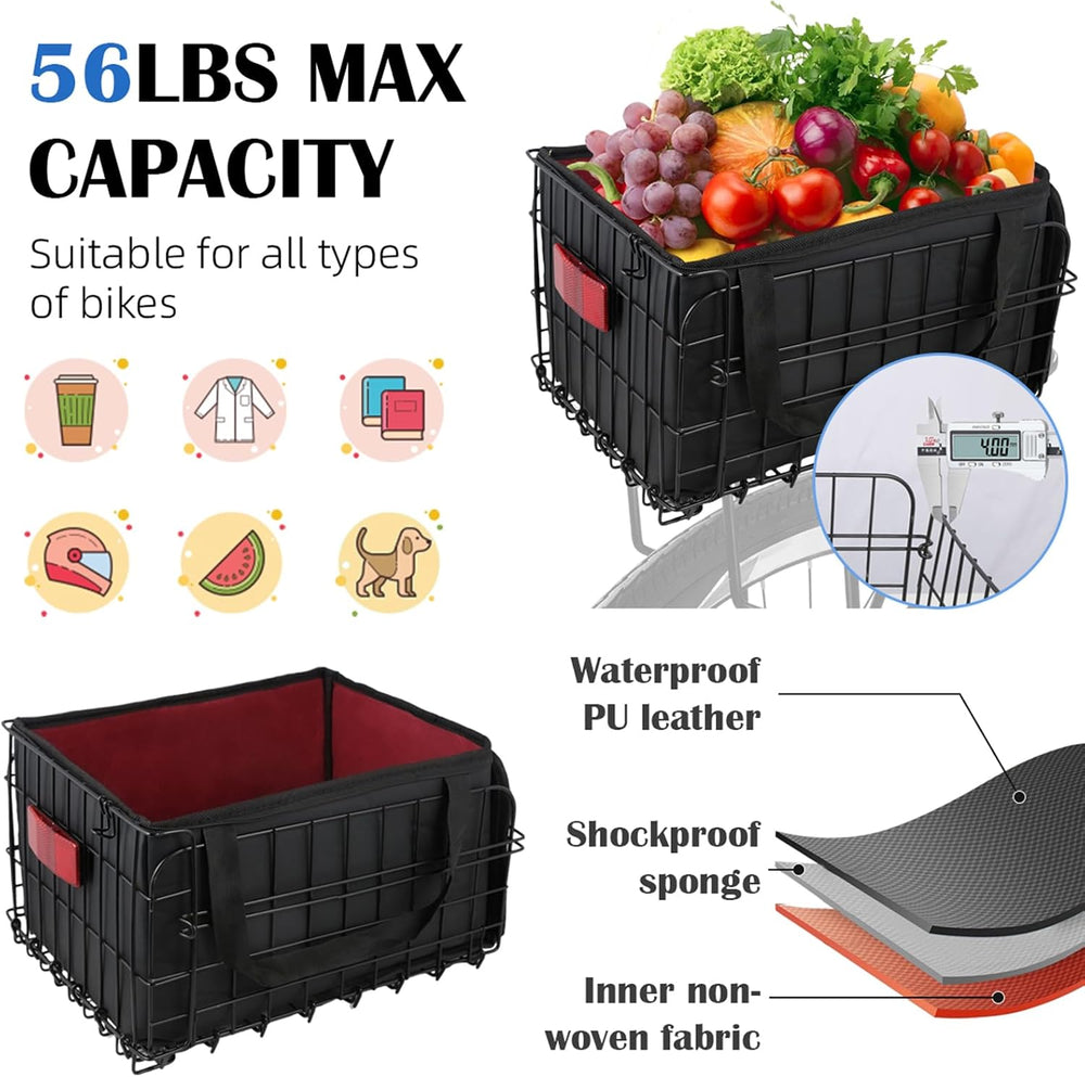 Bike Basket Rear, Folding Bicycle Basket with Removable Waterproof Liner Bag,...