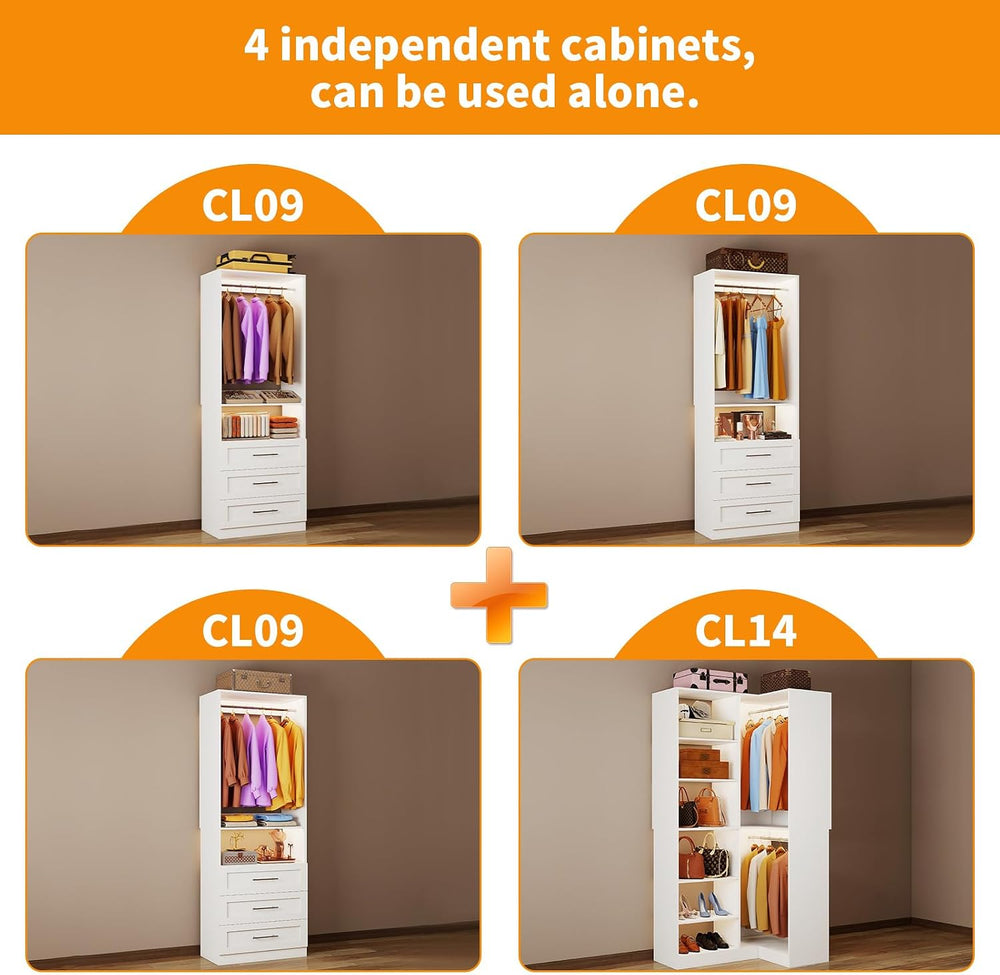 Closet System with 9 Drawers, Corner Closet Organizer Systems with 9 Shelves ...