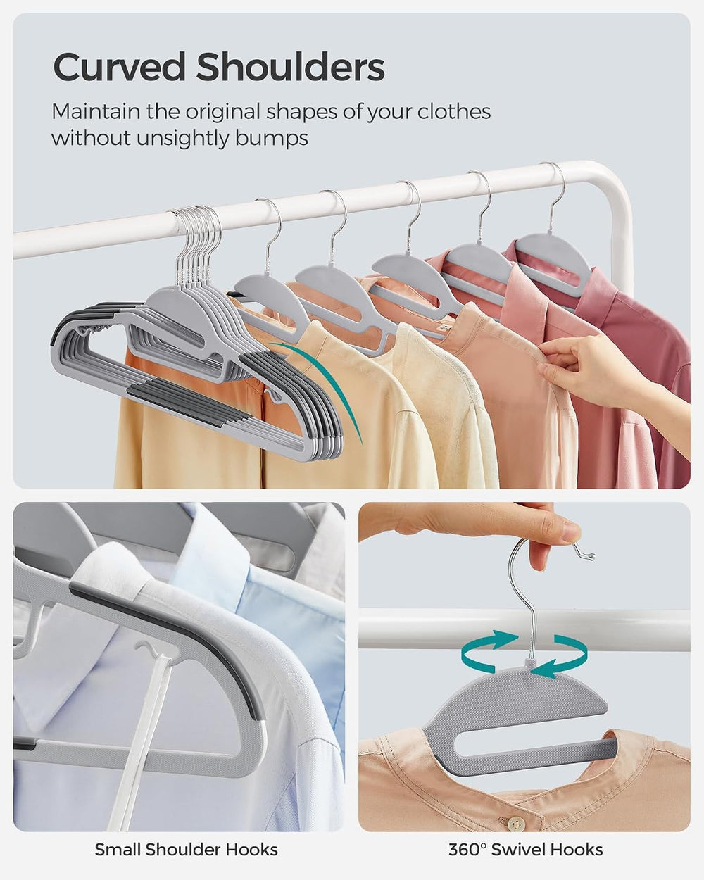 SONGMICS Suit Hangers, Set of 100, Non-Slip, S-Shaped Opening