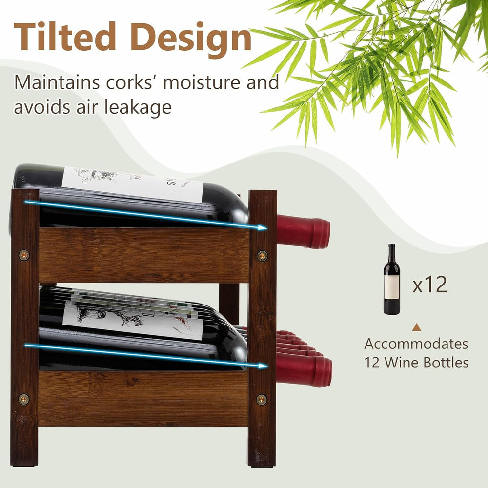GIANTEX Bamboo Wine Rack, 2 Tier 12 Bottle Wine Storage Cabinet Shelf, Small ...