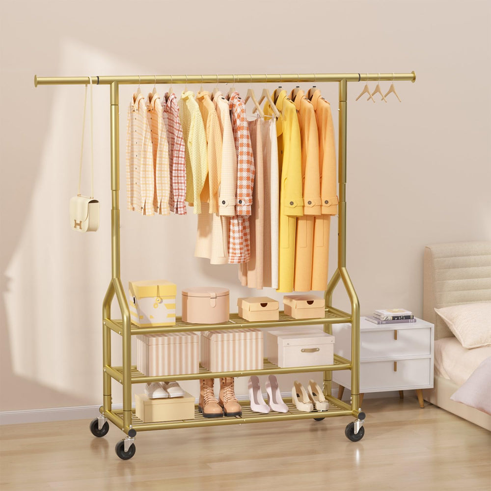EAGMAK Heavy Duty Clothes Rack Load 688 LBS, Rolling Clothing Rack With 3 She...