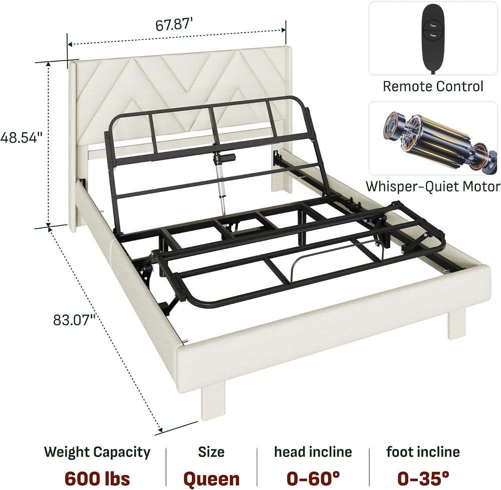 Softa Queen All-in-One Adjustable Bed Frame with Upholstered Bed Frame Headbo...