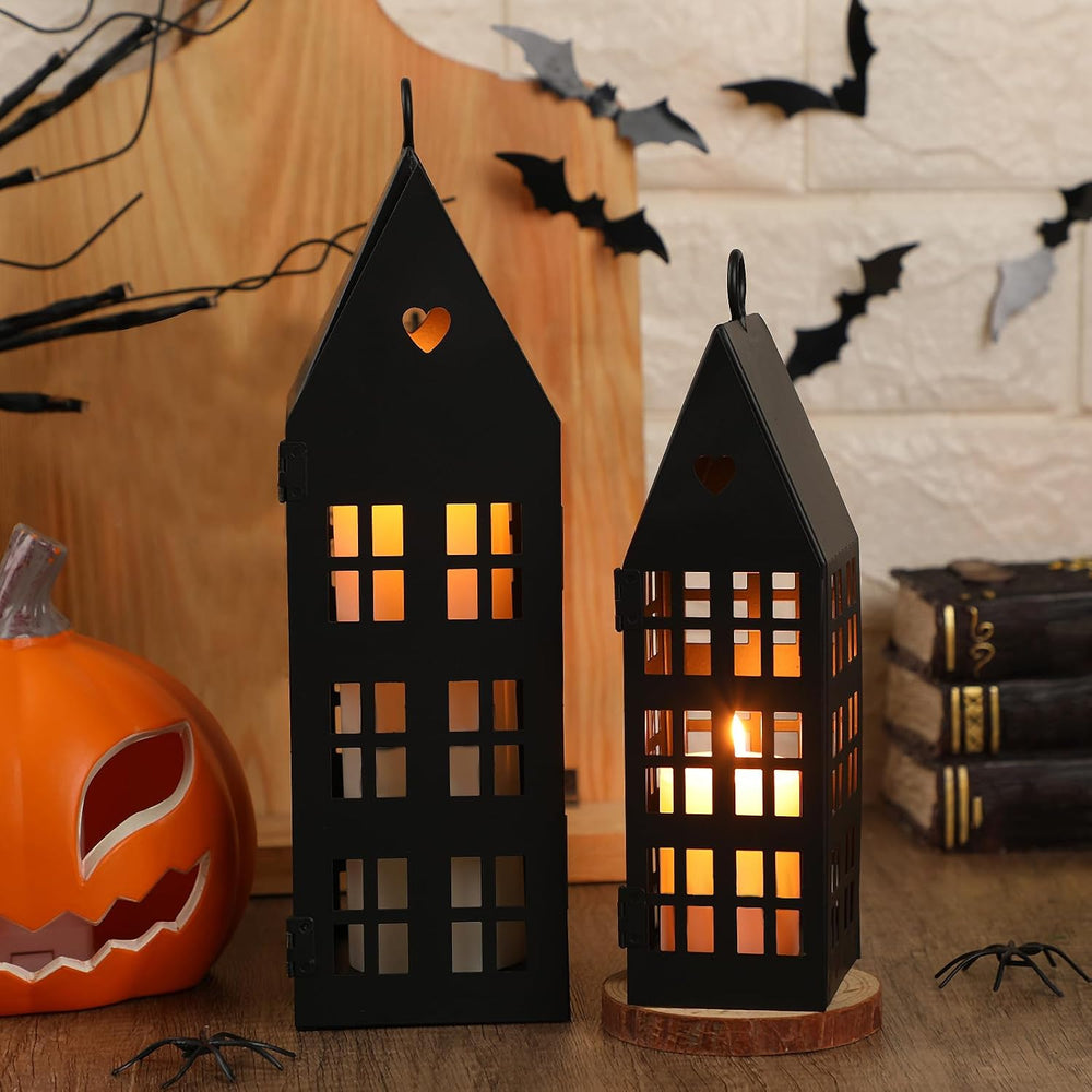 SiliFine 2 Pcs Halloween Haunted House Lanterns with 2 Candles, 9.44", 7...