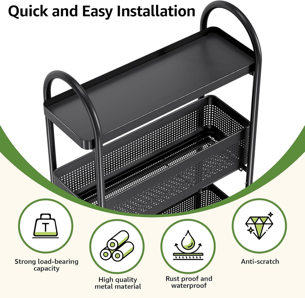 KINGRACK 4 Tier Slim Rolling Cart with Drawer, Metal Utility Storage Cart | 3...