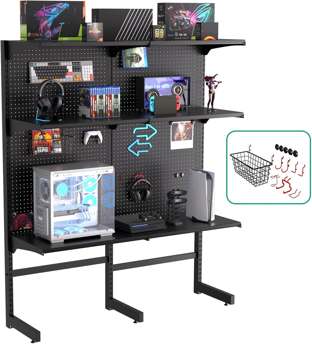 JWX Freestanding Gaming Pegboard Shelf, 300 lb Capacity, 57.5 x 74 in