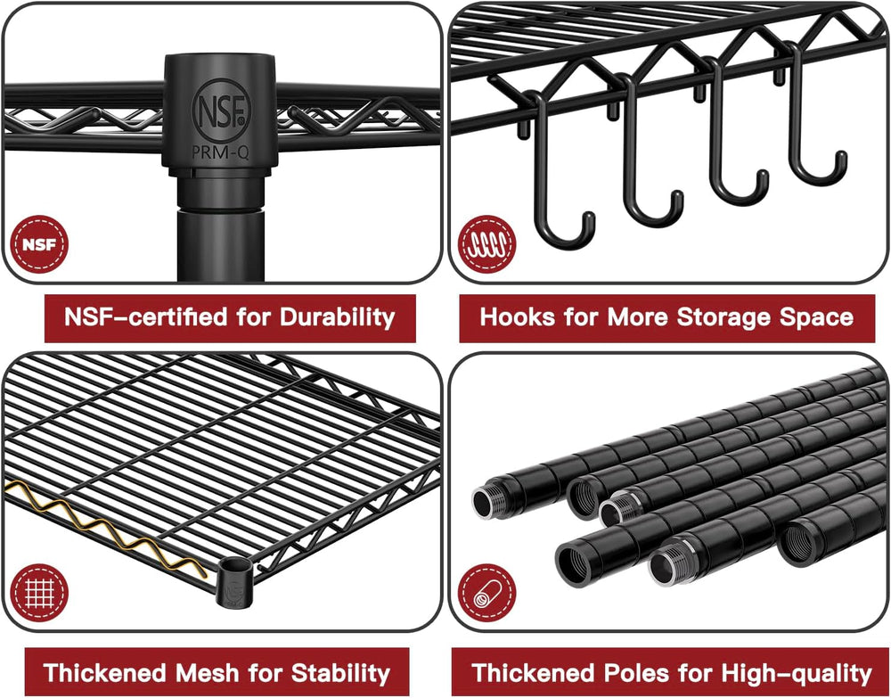 PrimeZone Wire Storage Shelves, 5-Tier Adjustable NSF Metal Shelving