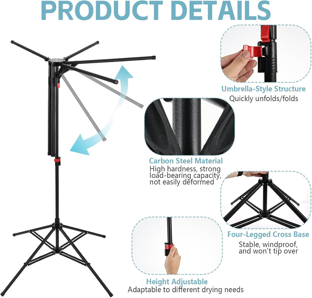 Foldable Clothes Drying Rack, 6 Rod Umbrella Style Height Adjustable Carbon S...