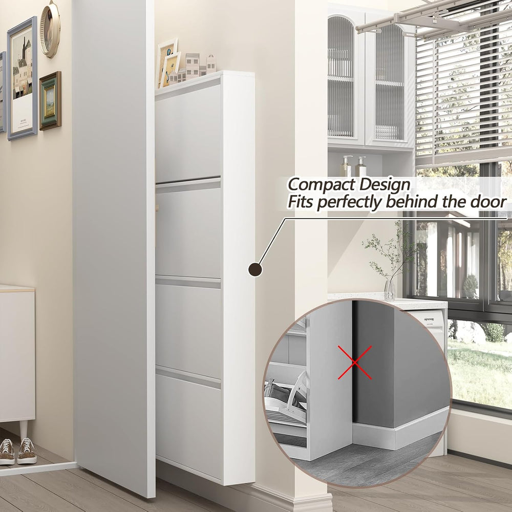 GREATMEET Slim Wall Mounted Metal Storage Cabinet with 4 Flip Drawers