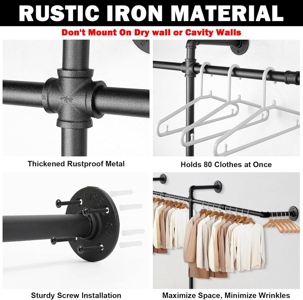 Livabber Industrial Pipe Clothes Rack, Heavy Duty Detachable Iron Garment Rac...
