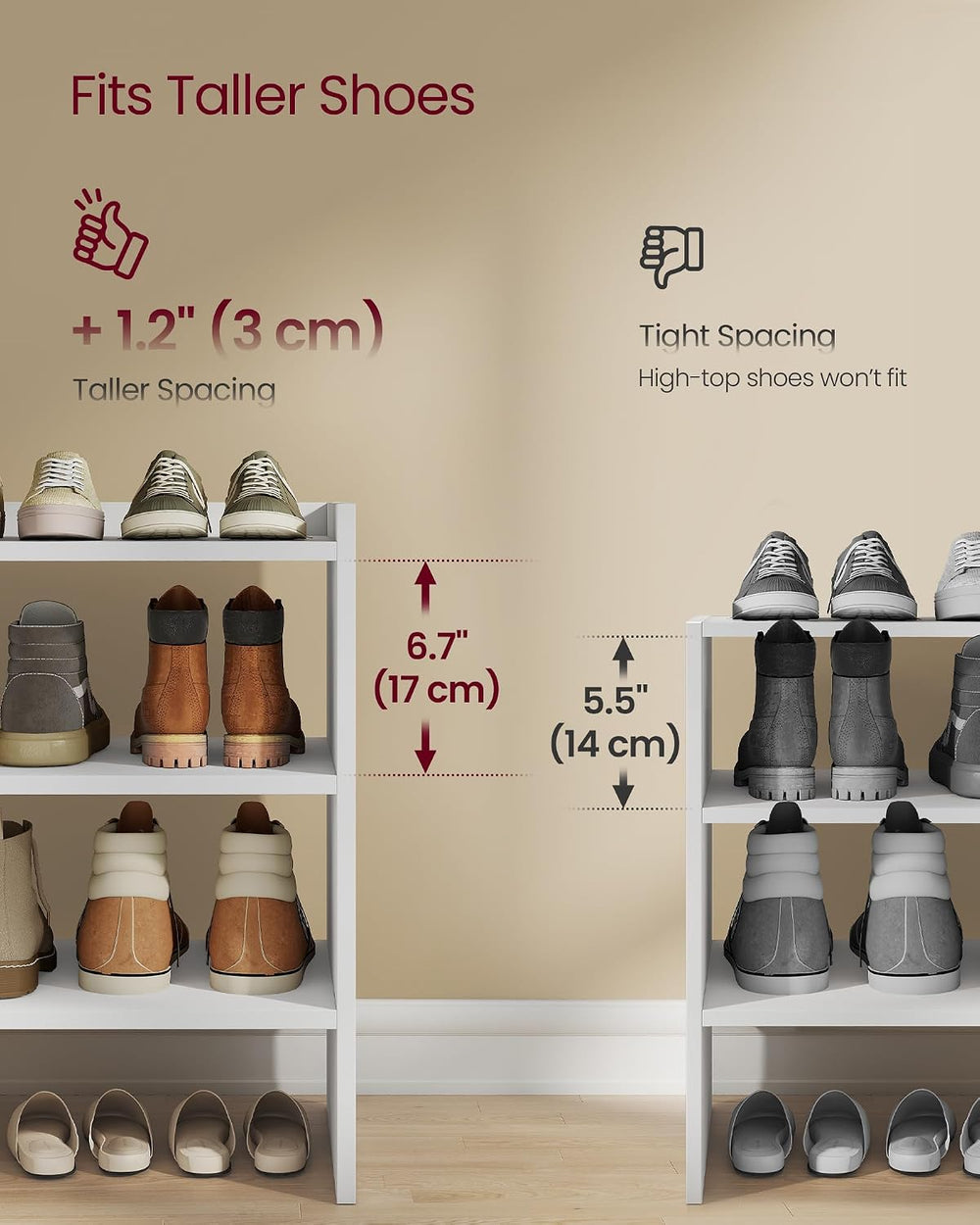 VASAGLE 3-Tier Shoe Rack for Closet, Stackable Shoe Organizer Shelf