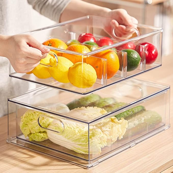 MineSign Stackable Fridge Drawer Pull-Out Bins (3 Pack)