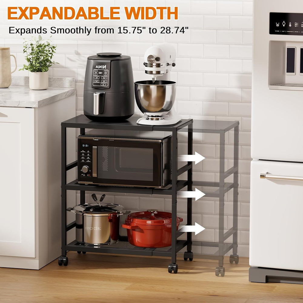 Expandable Metal Storage Shelves Rack with Wheels,3Tier Heavy Duty Shelving