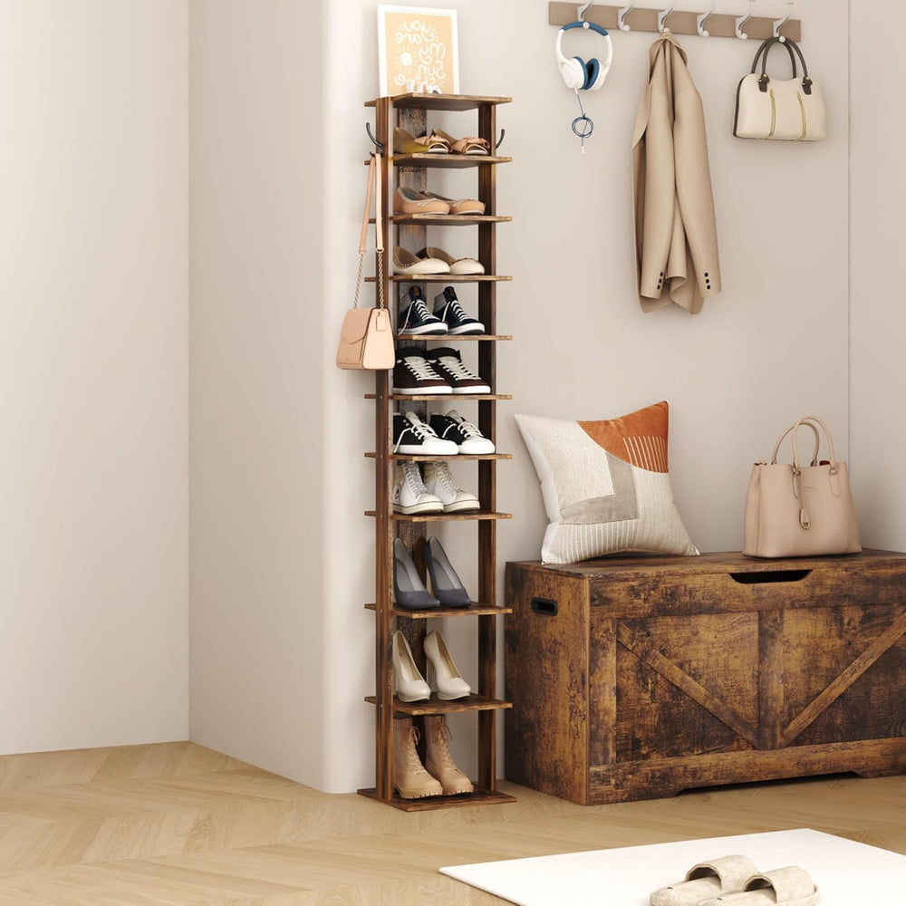 HOMEFORT 10-Tier Vertical Shoe Rack, Corner Shoe Tower, Slim Shoe Organizer w...