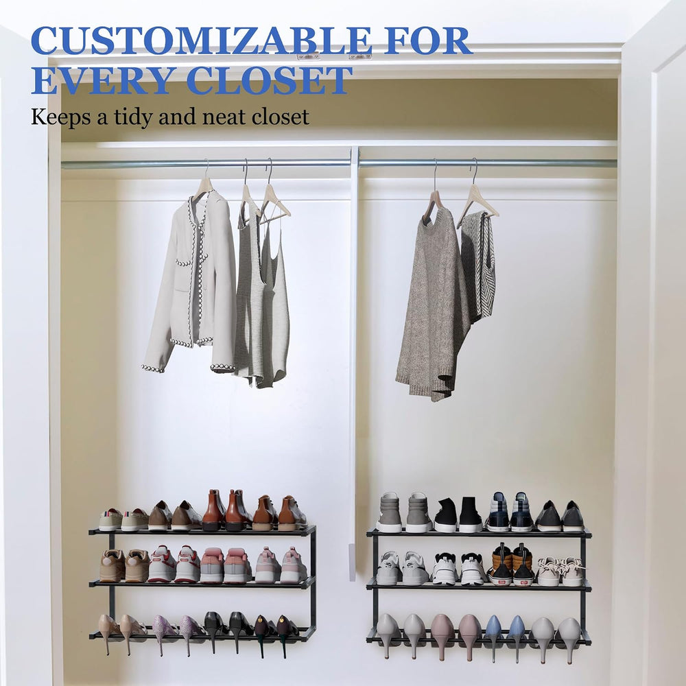 4 Pack Wall Mounted Shoe Rack, 3 Tier Hanging Shoe Rack Holds 48 Pairs, 17&qu...