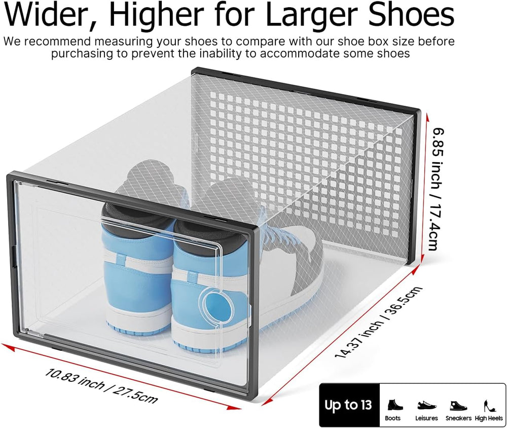 Kuject XX-Large Shoe Storage Boxes 12 Pack, Clear Stackable Shoe Organizer