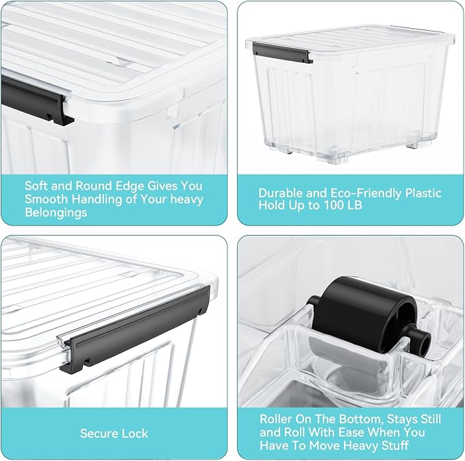 Nazhura 97 Quart Plastic Storage Bin, Stackable and Nestable Storage Boxes (4...