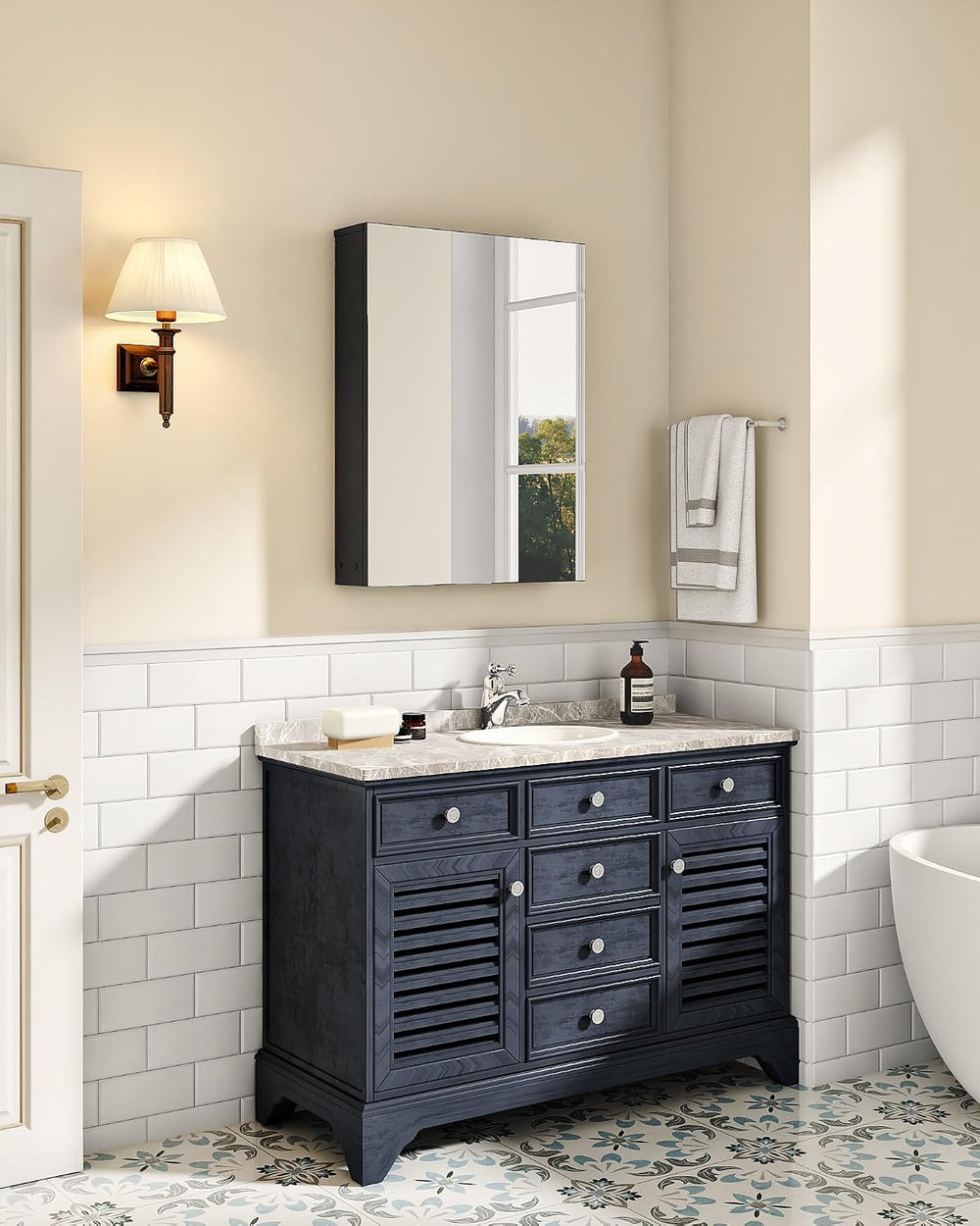 Bathroom Medicine Mirror Cabinet, 17.7'' x 23.6'', Wall-Mount...