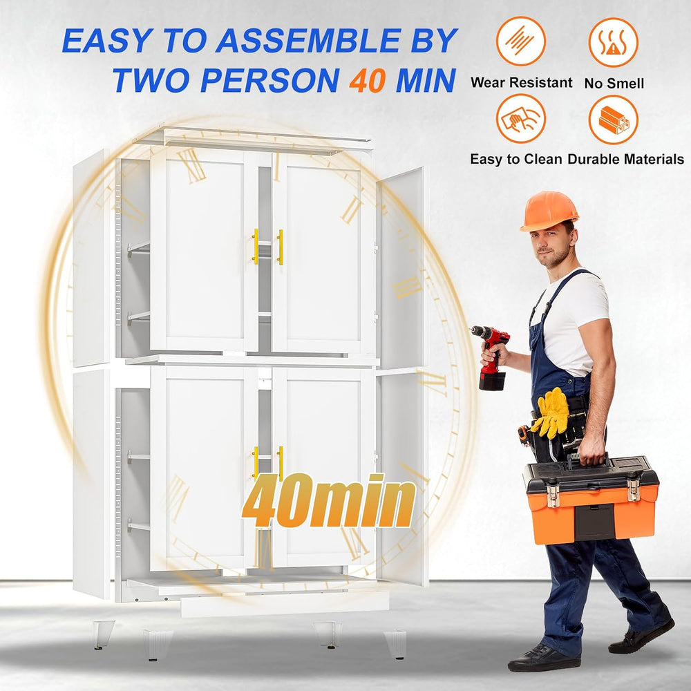 79'' Metal Pantry Storage Cabinet with 4 Door and Adjustable Shelves