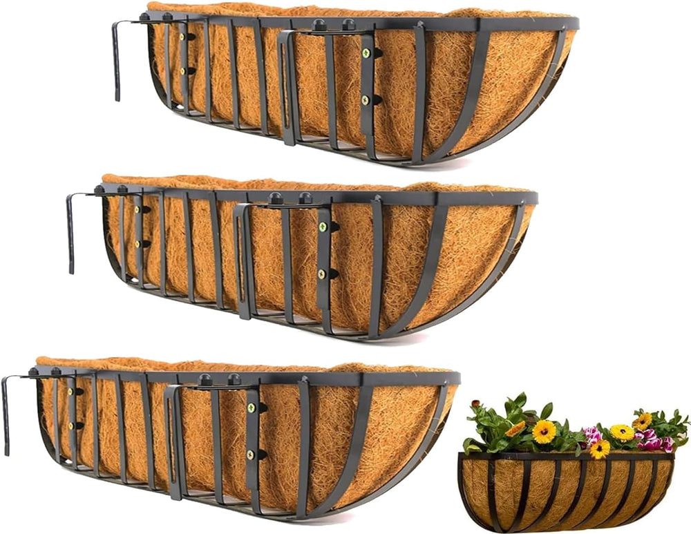 24 Inch Window Box Planters 3 Pack with Coco Liners, Rustproof Metal Hanging ...