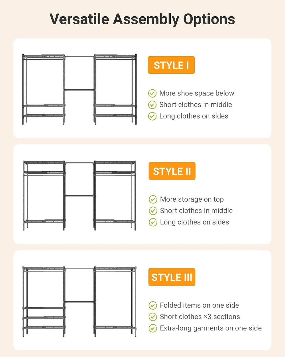 Expandable Heavy Duty Clothes Rack with shelves closet organizer system