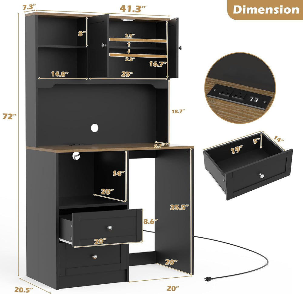 72" Kitchen Pantry Storage Cabinet with Fridge Space, Black