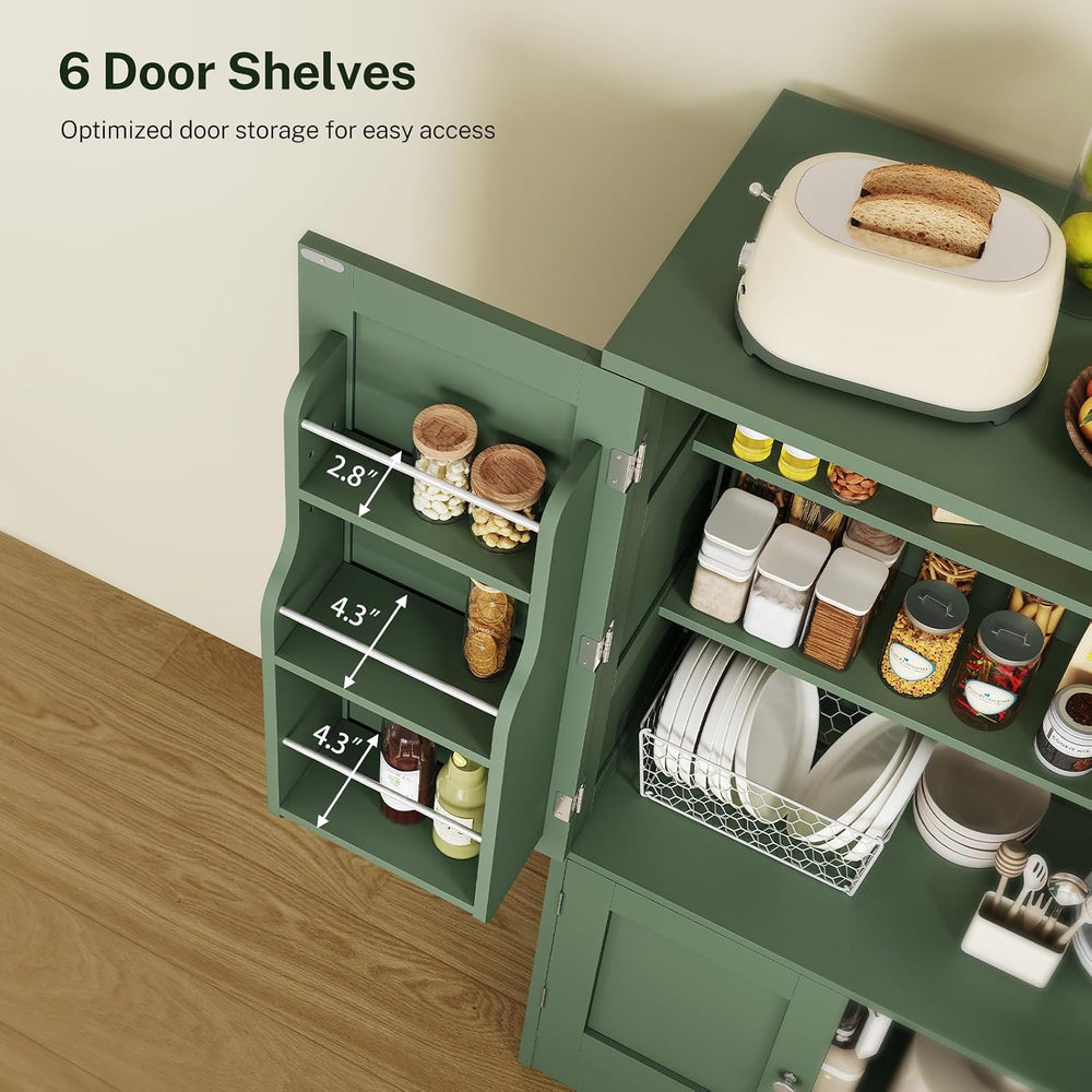 43"H Pantry Cabinet with 4 Doors, Kitchen Cabinet with 6 Door Shelves