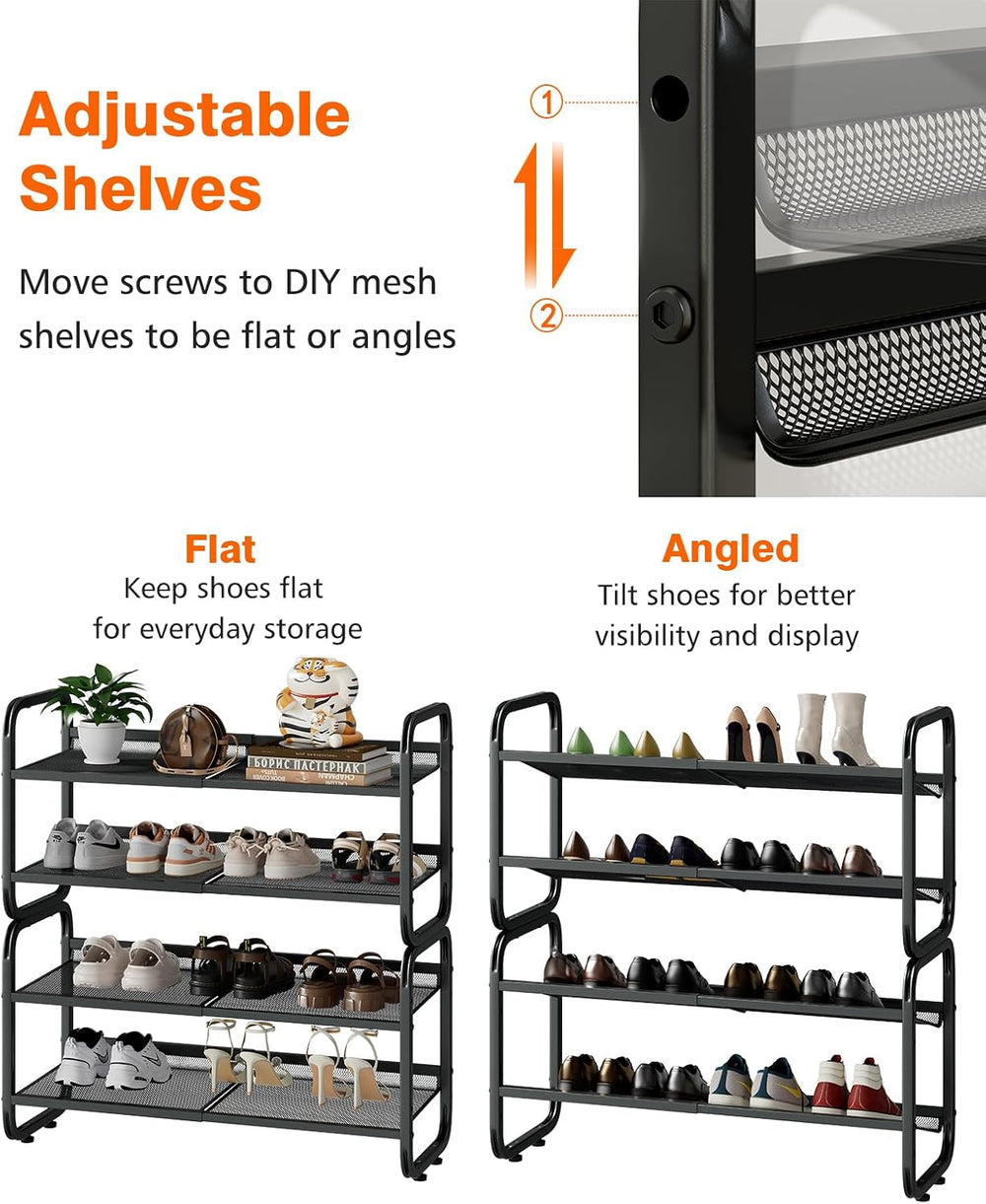 4 Tier Expandable Shoe Rack for Closet & Entryway, Metal Shoe Storage
