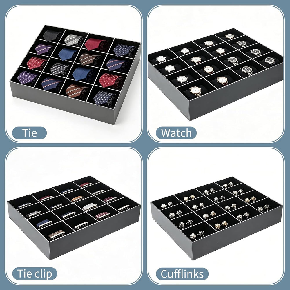 2 Pack Tie Box Organizer Wall Mounted Black Acrylic with 16 Compartments, Tie...