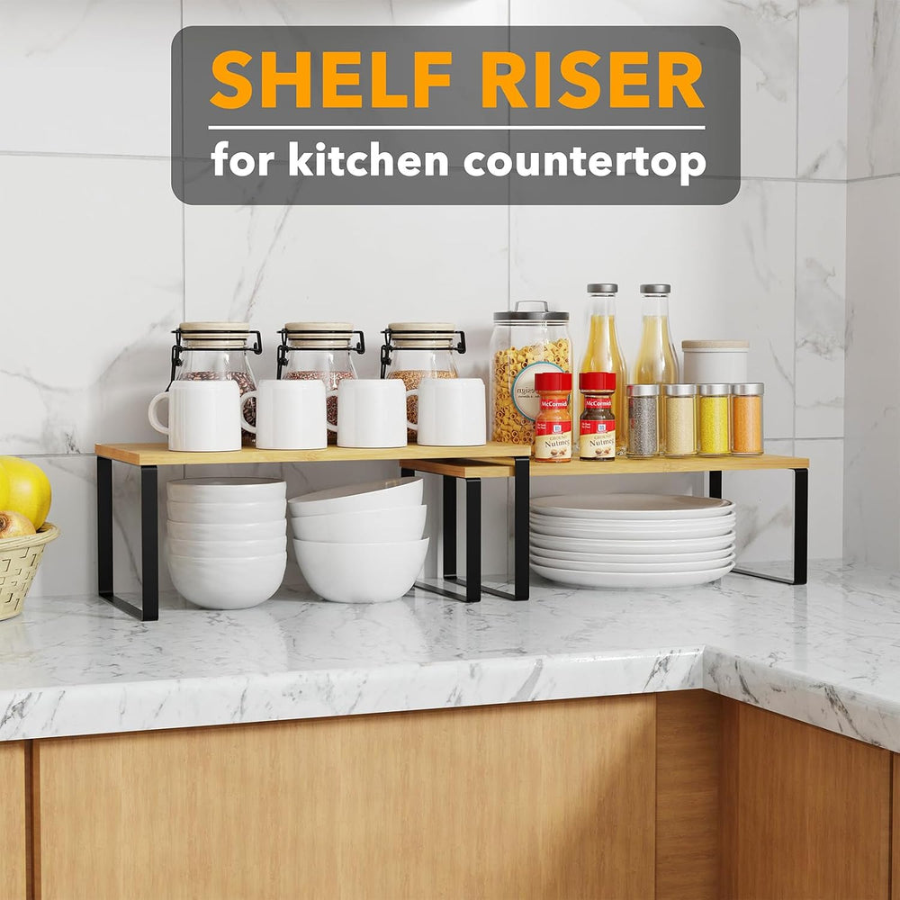 SpaceAid Cabinet Shelf Organizers 2 Pack, Kitchen Counter Rack Shelves Riser,...