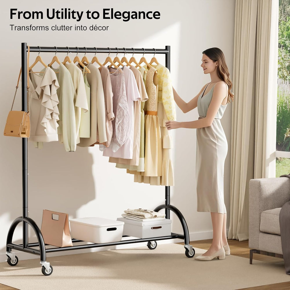 MISSLO Heavy Duty Clothing Rack with Wheels Rolling Clothes Racks for Hanging...