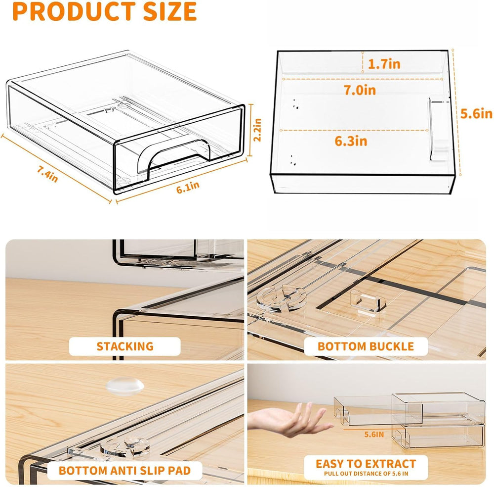 8 Pack Small Clear Stackable Storage Drawers,2.2'' Tall Desk Organiza...