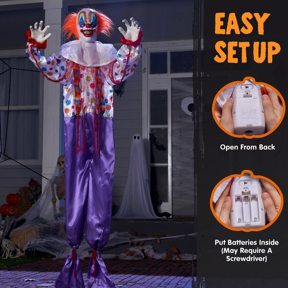 JOYIN 65" Halloween Hanging Clown Decoration Outdoor, Neon Face LED Talk...