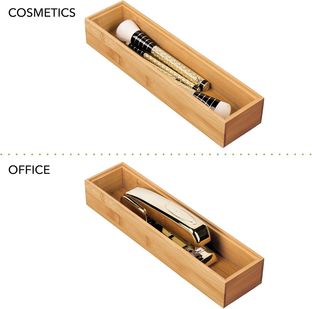 mDesign Slim Wooden Bamboo Drawer Organizer for Office - 12" Long Stacka...