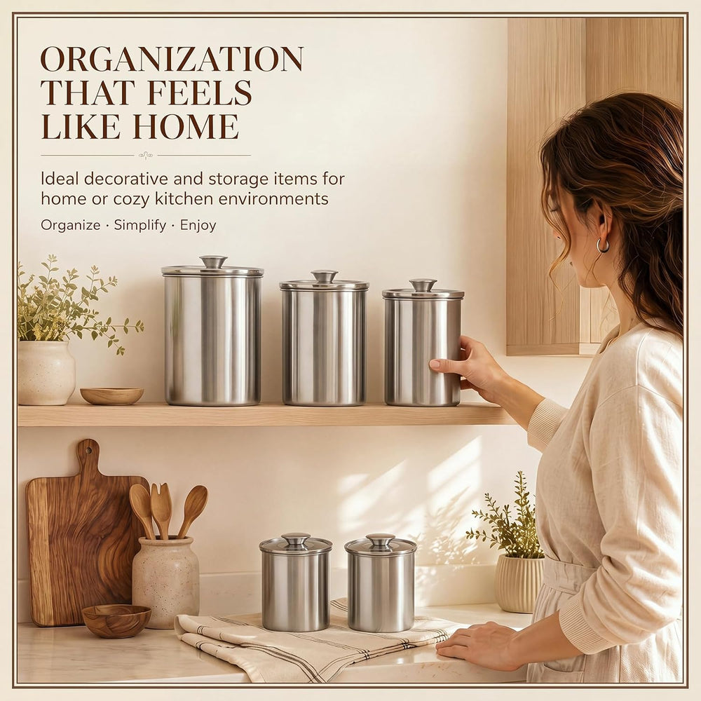Blushtier 5 Pcs Stainless Steel Kitchen Canister Set with Clear Glass Lids