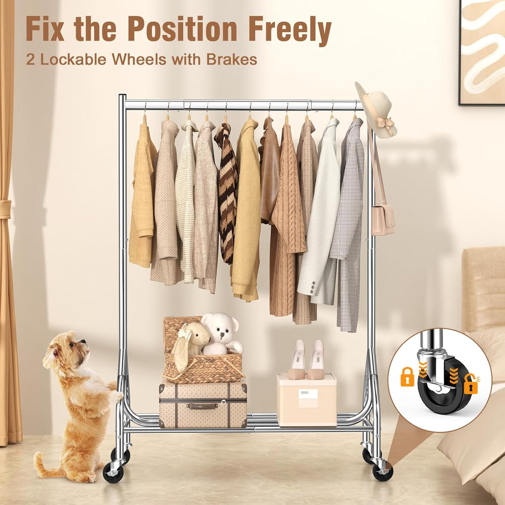 EAGMAK Heavy Duty Clothes Rack Load 420 LBS, Rolling Garment Rack with Lockab...