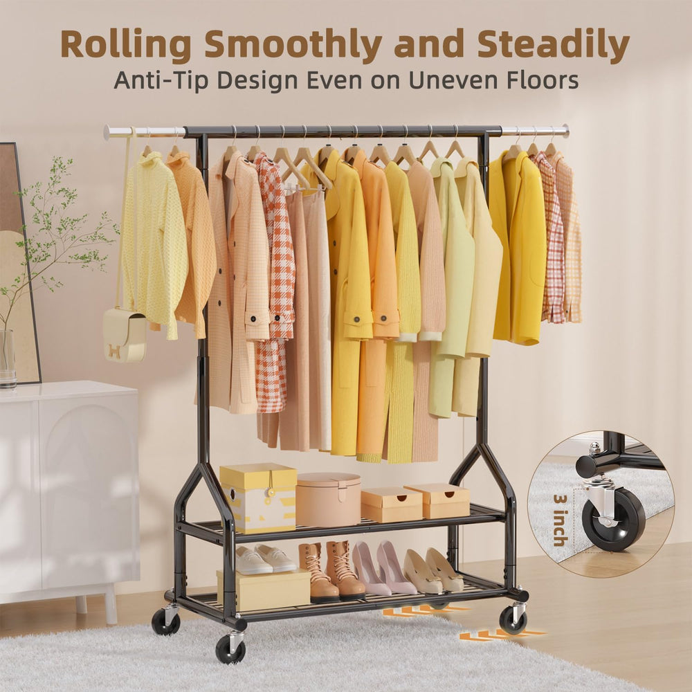 Heavy Duty Clothes Rack Load 556 LBS, Rolling Clothing Rack With Shelves, Hei...