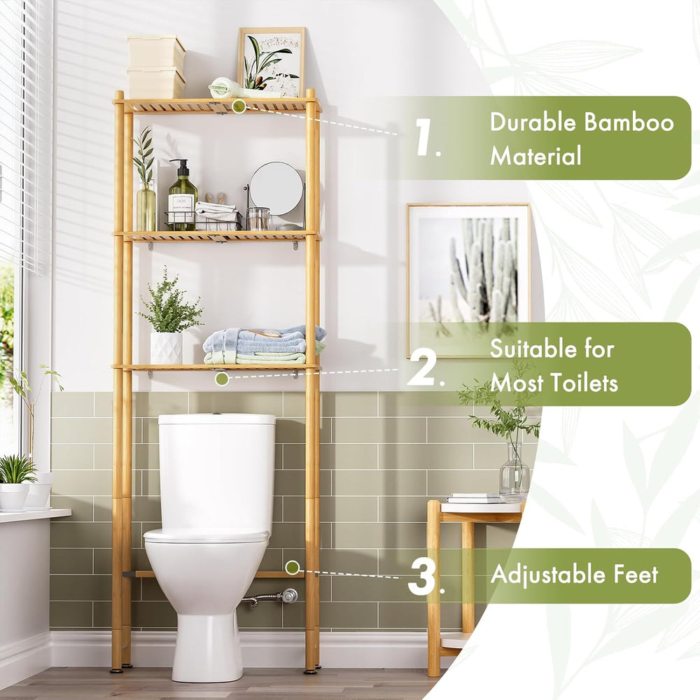 AmazerBath Bamboo Over The Toilet Storage Shelf, 3-Tier Bathroom Over Toilet ...