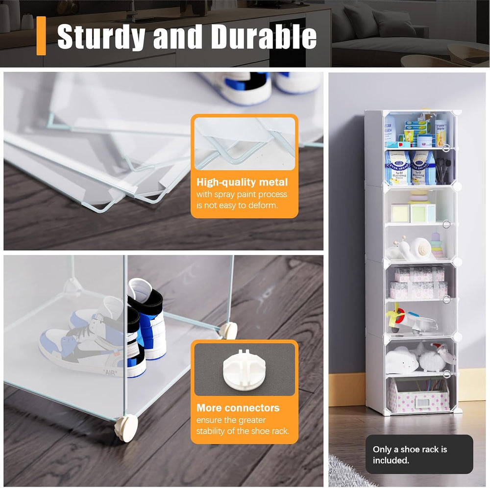 12-Tier Stackable Shoe Rack Cabinet: 92 Pairs Shoe Storage Organizer, White, ...