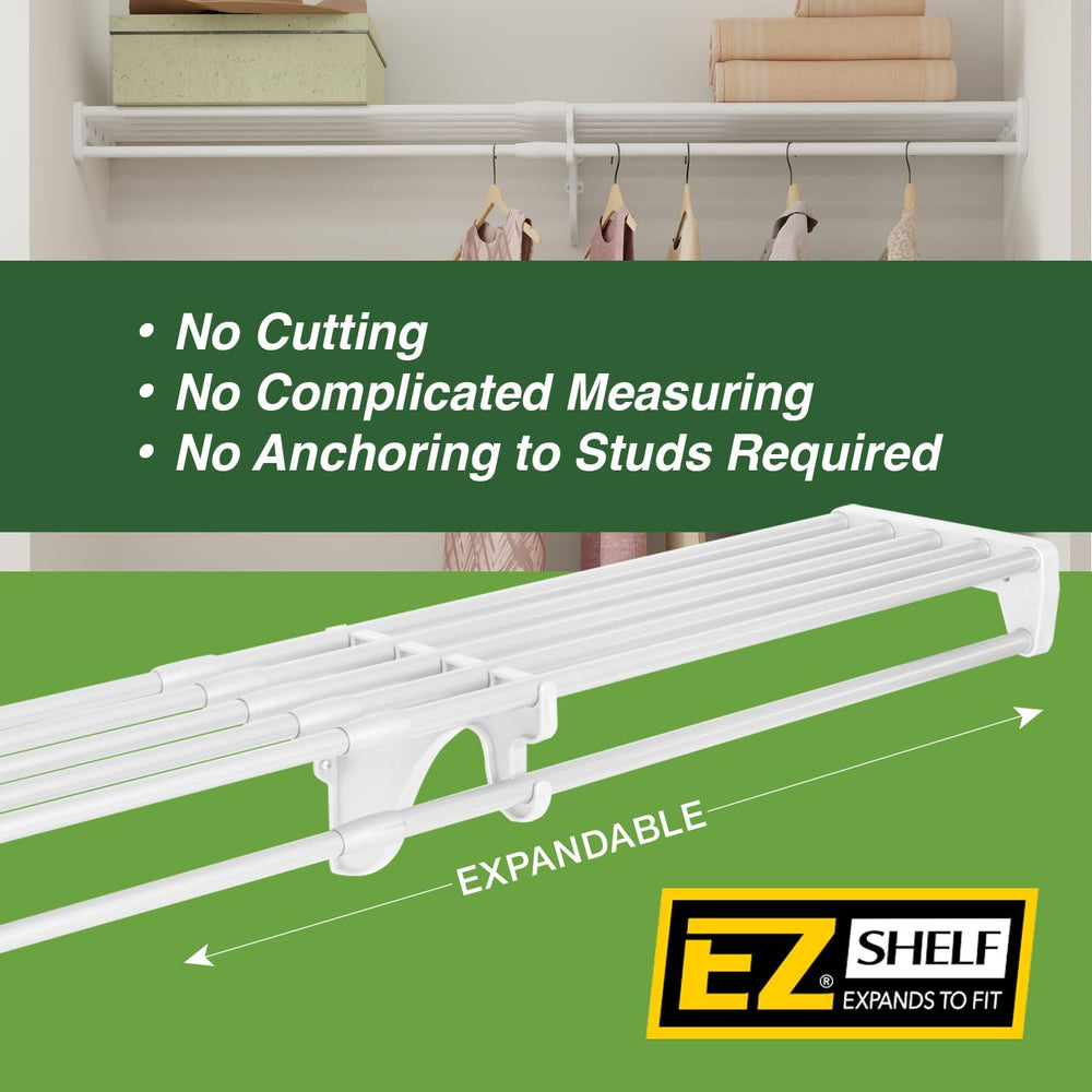 EZ SHELF - Closet Shelf with Hanging Rod - 29" to 49” Expandable, White,...