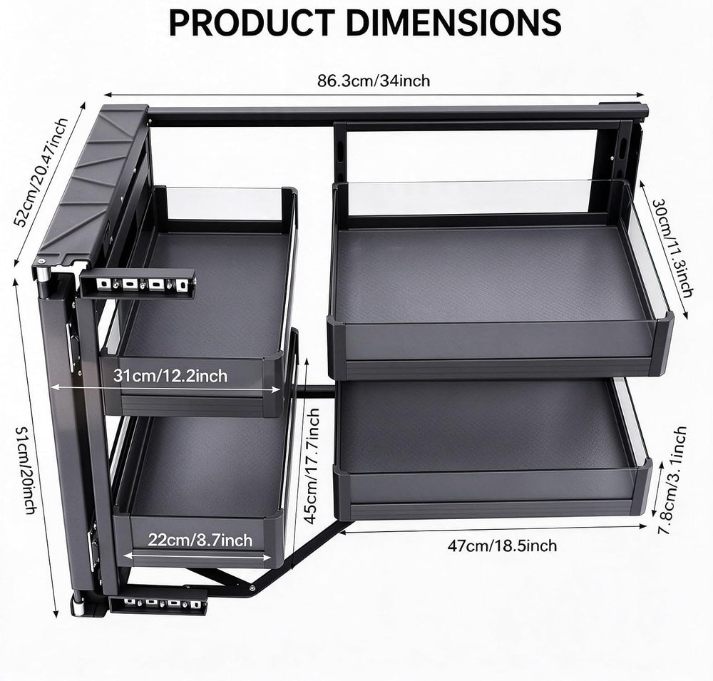 Blind Corner Cabinet Organizer, 270° Pull-Out Kitchen Storage System