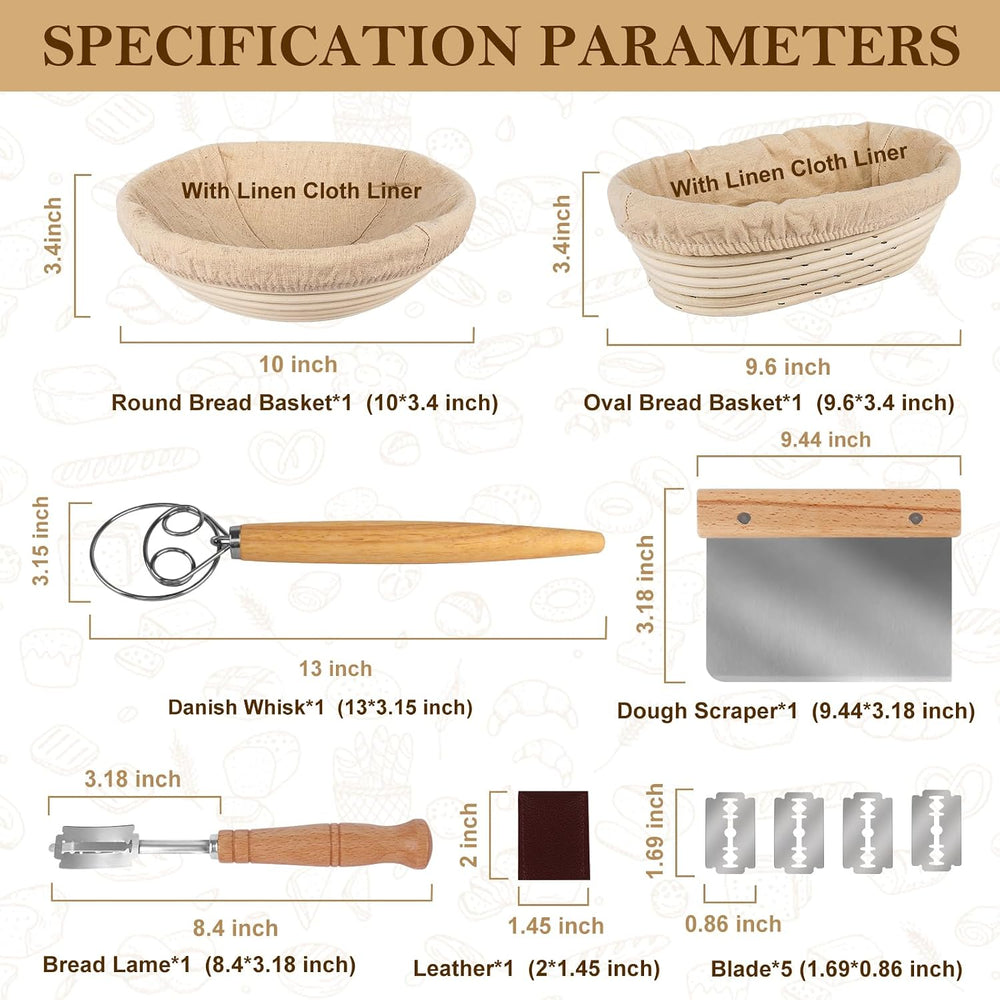 TNELTUEB Bread Proofing Basket Set, Incl 10'' Round & 9.6'...