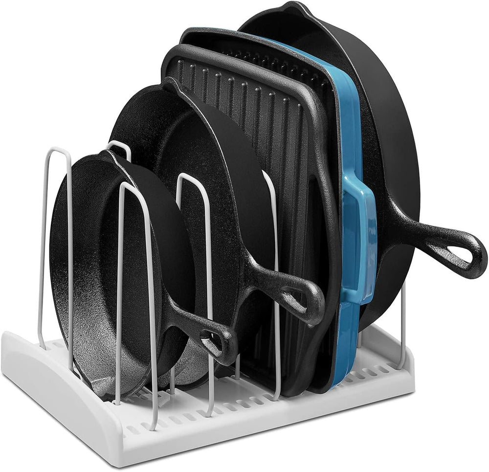 YouCopia StoreMore Cookware Rack with Tall Steel Wires, Adjustable Pan and Li...